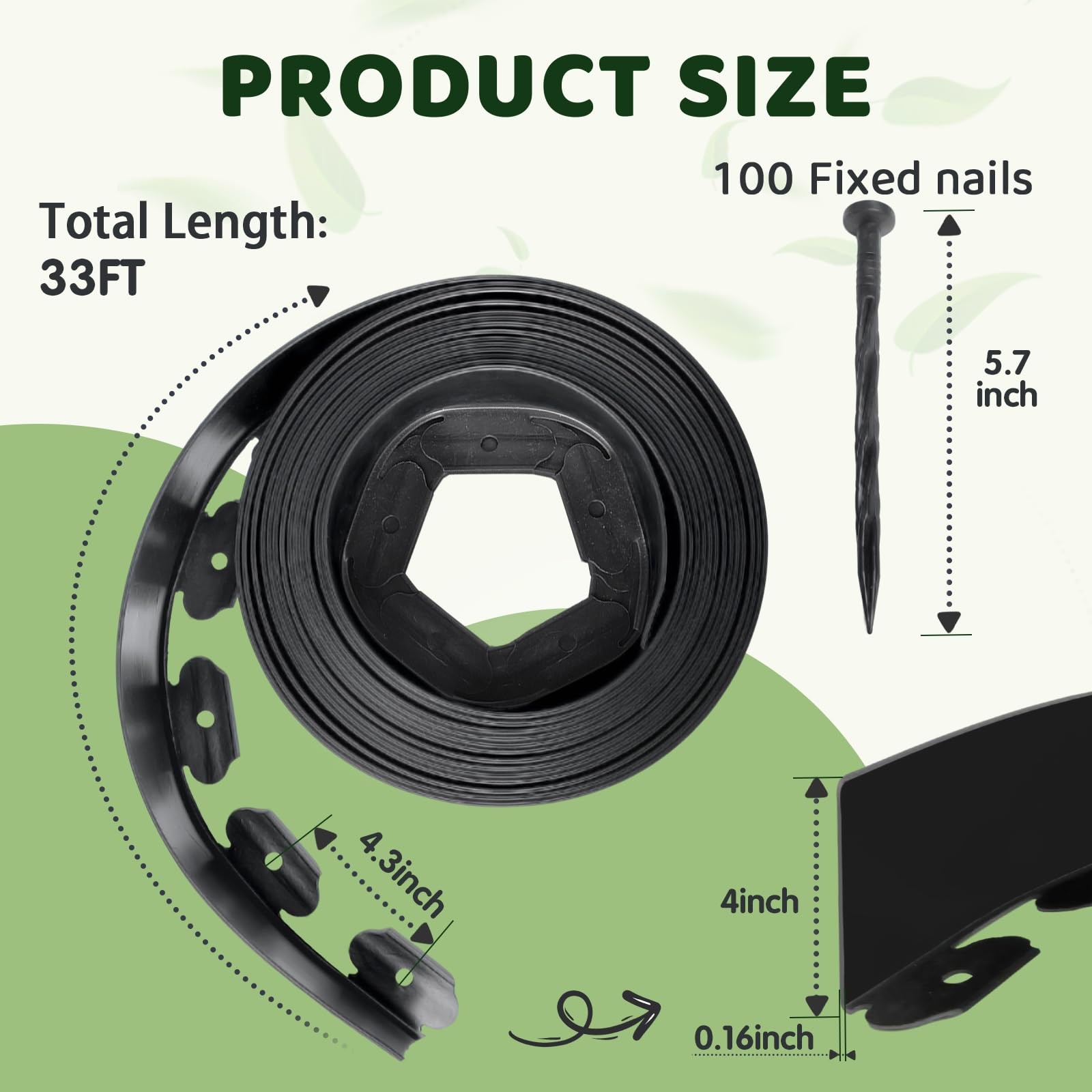 Landscape Edging - 4Inch x 33FT Garden Border with 100 PCS Spikes, Plastic La... gallery