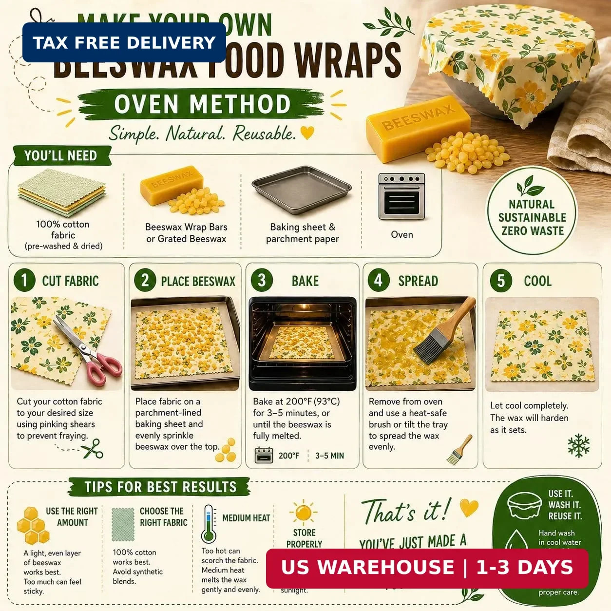 Beeswax Wraps for Food - Crafting Bar - Ready-to-Use Blend with Beeswax, Pine Ro gallery