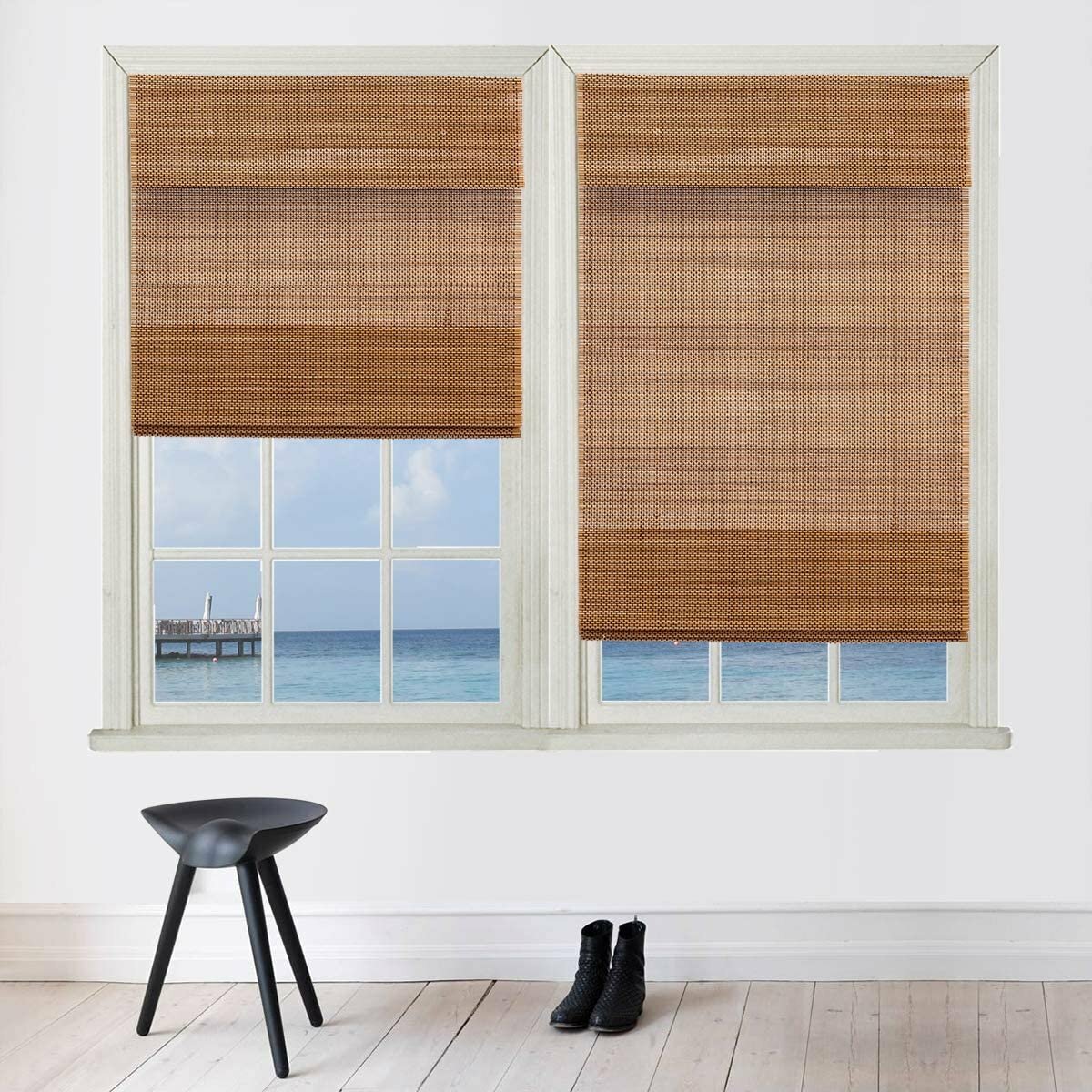 TJ GLOBAL Cordless Bamboo Roman Window Blind Sun Shade, Light Filtering... gallery