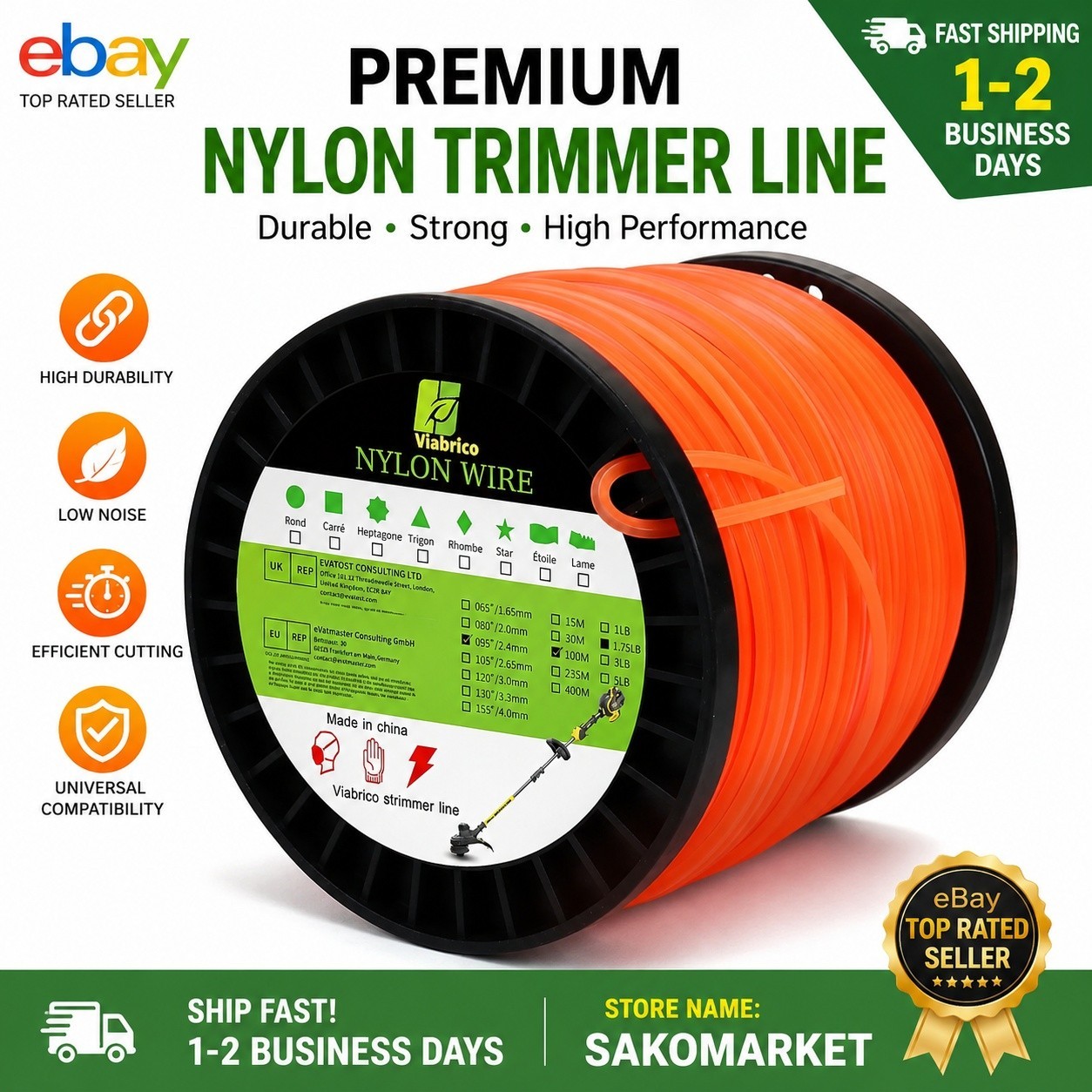String Trimmer Line Square Orange Heavy Duty Weed Eater String Premium Nylon U gallery