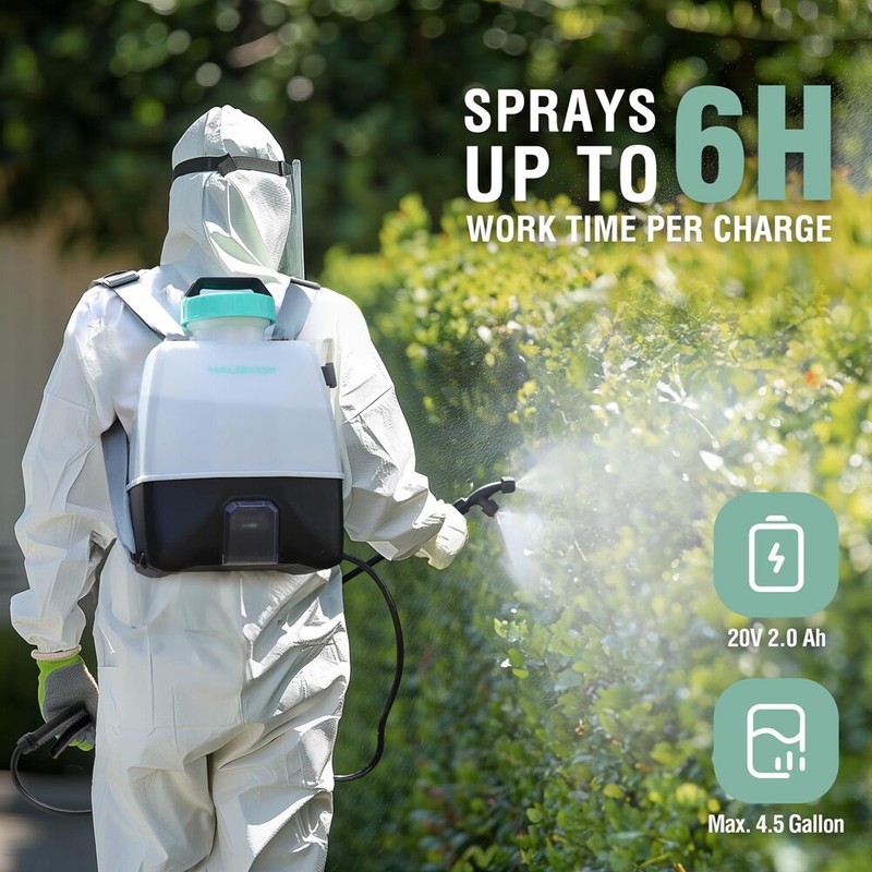 Battery Powered Backpack Sprayers With 4 Nozzle 4 Gal Tank Adjustable 0-70 PSI gallery