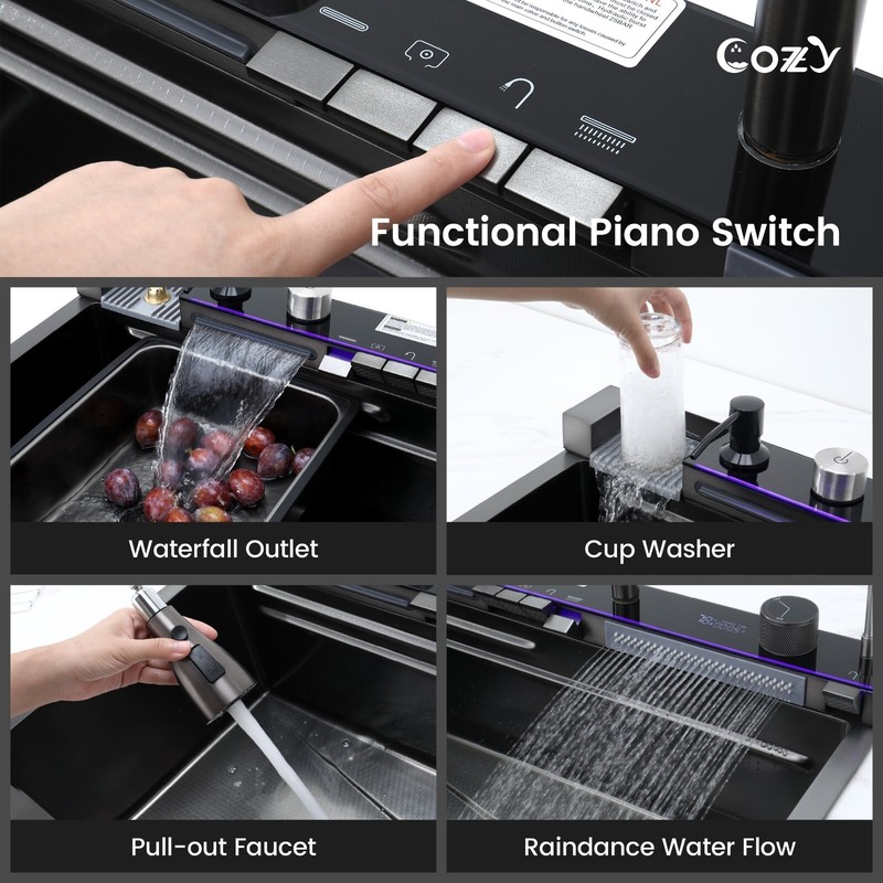 Cozy 29.5x17.7 Multifunctional Workstation Overmount Kitchen Sink Faucet Combo gallery