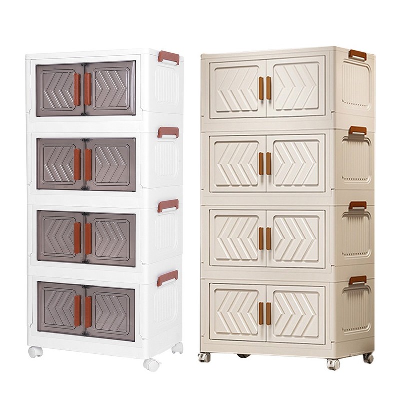 4 Tier Folding Storage Cabinet Stackable Boxes with Magnetic Doors & Wheels US gallery
