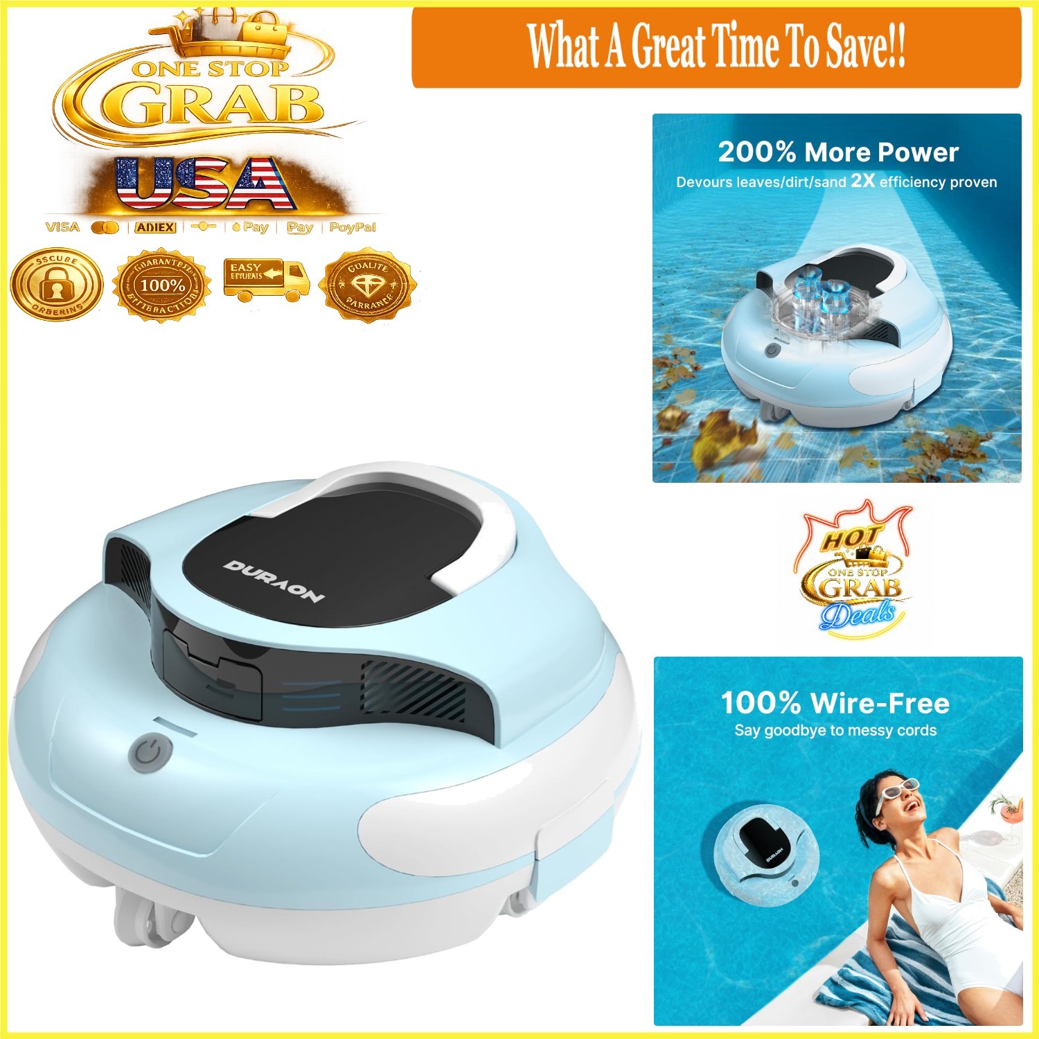 Blue Cordless Robotic Pool Cleaner Dual Motor 150 Min Runtime Auto Parking gallery