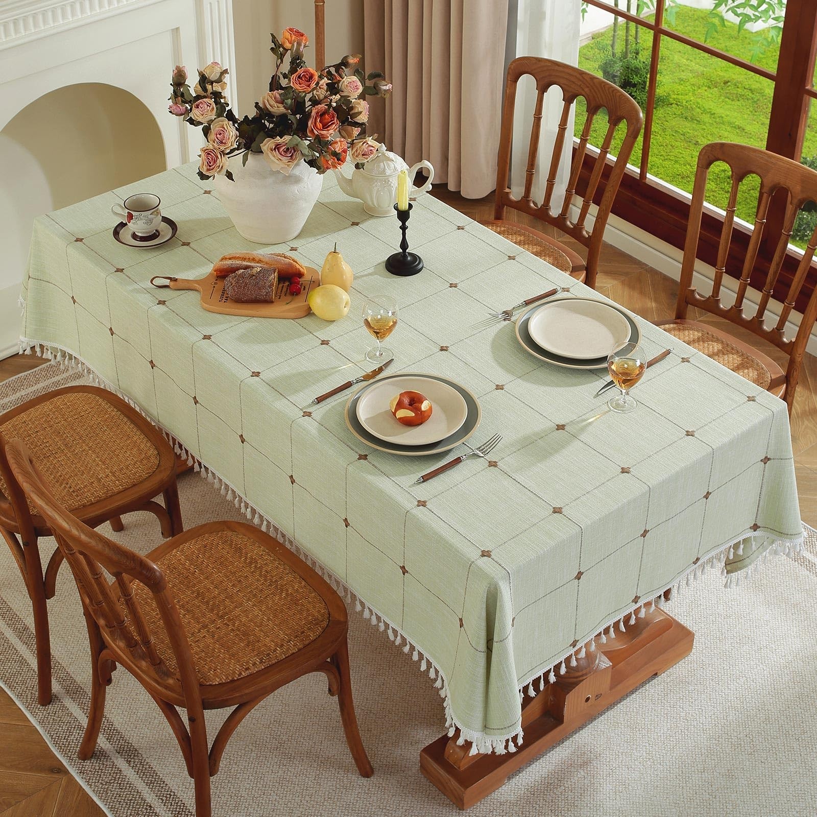 Rectangle Cotton Linen Checkered Tablecloth, Waterproof Wrinkle Free Heavywei... gallery