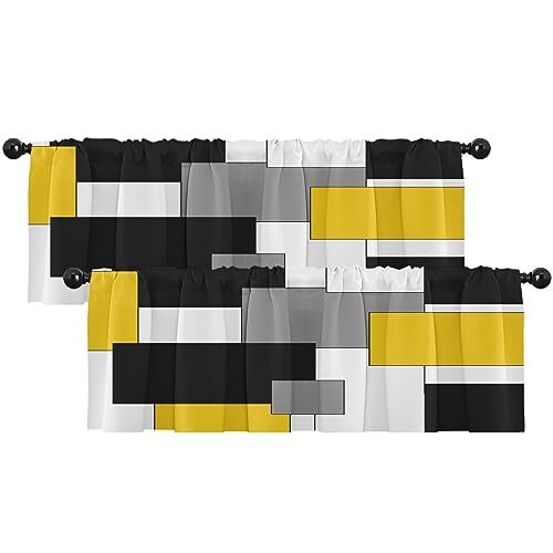 Valances for Windows 2 Pack Yellow and Black Geometry Abstract Modern Art Bla... gallery