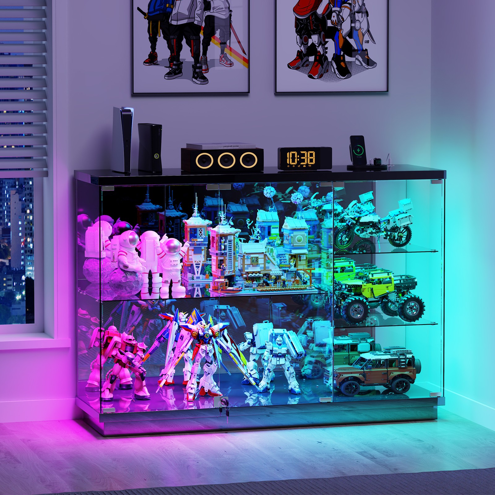 Gurexl 5-Tier Lockable Glass Display Case with 7+5 Lights Modes for Collectibles gallery