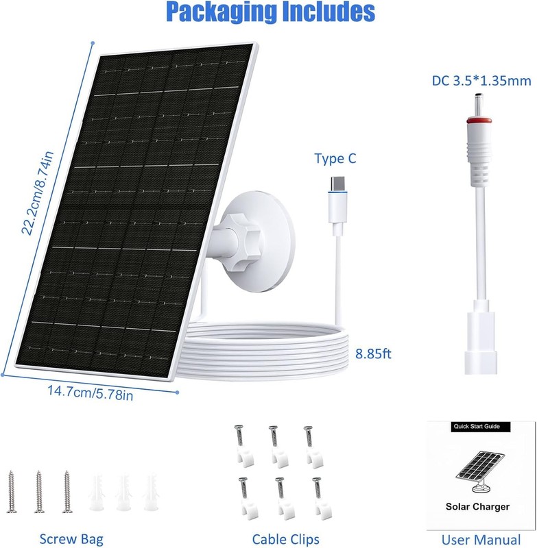 7W Solar Panel for Ring Security Camera Waterproof USB-C Adjustable Mount gallery