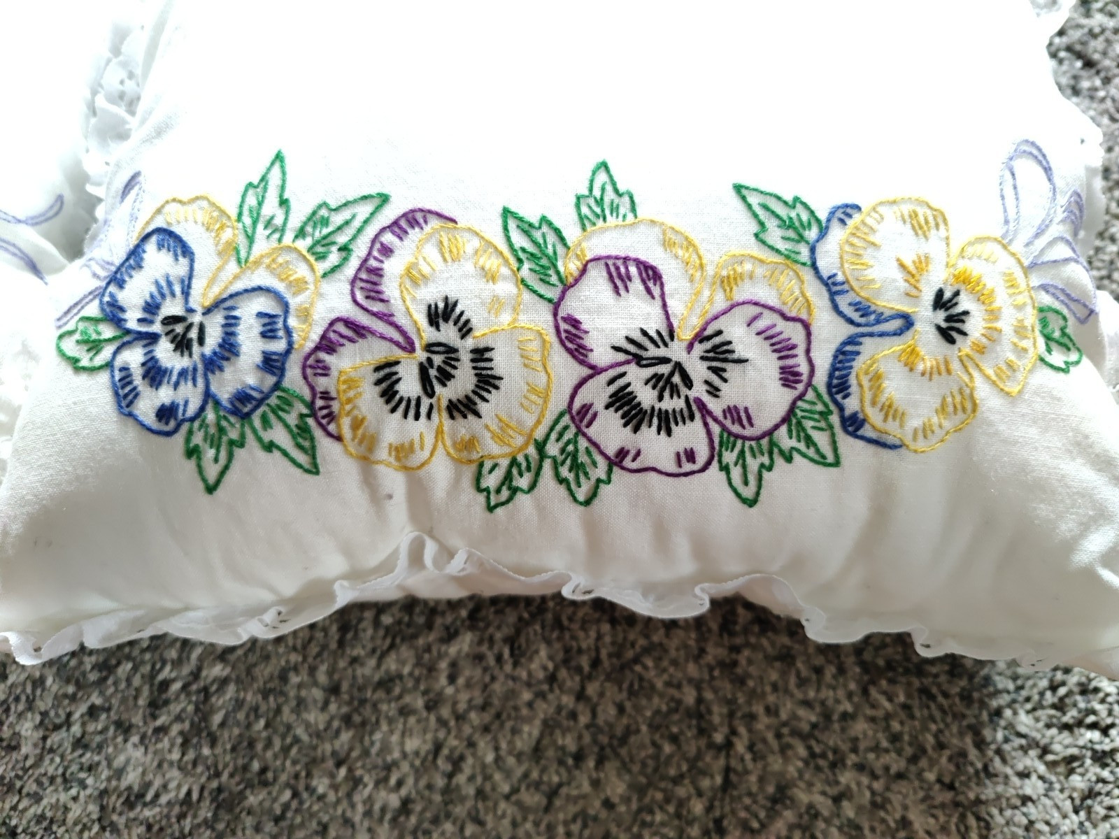 2 Vintage Embroidered Small Pillow Flowers 11" x 12" Mid Century Cottage Core gallery