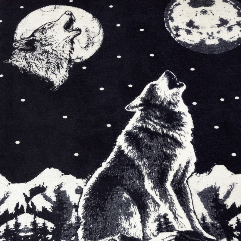 EXTRA LARGE SOFT & WARM ALPACA WOOL BLANKET 79x92" WOLF PATTERN REVERSIBLE gallery