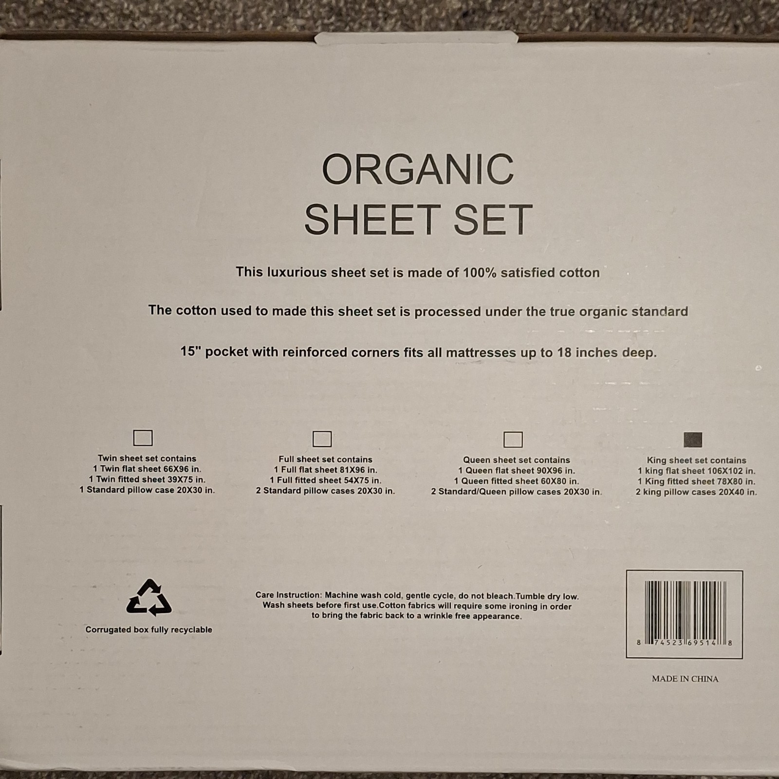 Tree Organic 2000 Series King Sheet Set Red 100% Cotton Machine Washable gallery