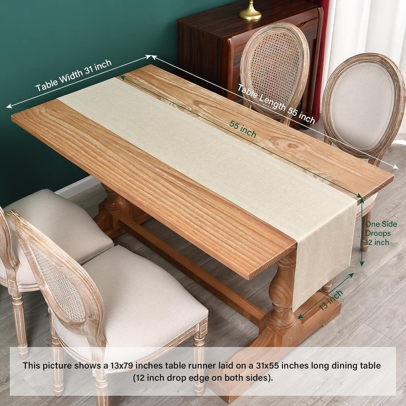 Farmhouse Style Solid Beige Table Runner 13x48 Inch - Ideal for Dining & Parties gallery