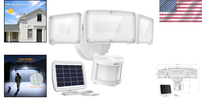 Solar Powered 3-Head Security Light: 1600LM, Waterproof & Motion Sensor gallery