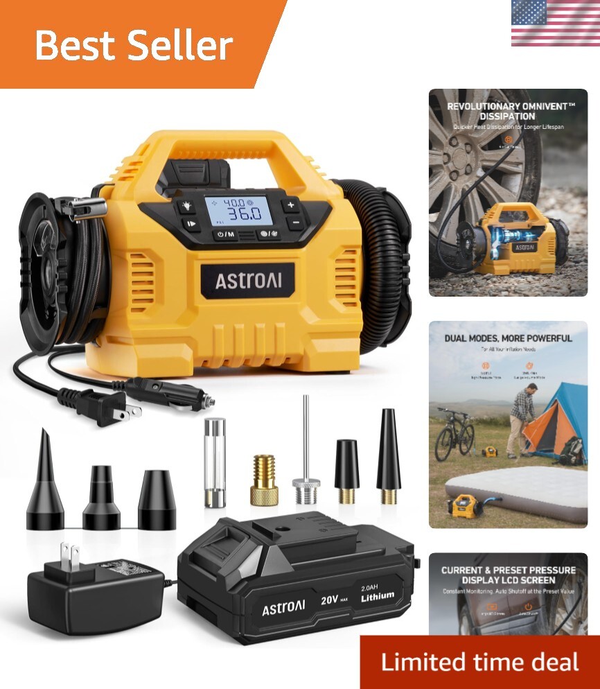 Cordless Tire Inflator Portable Air Compressor 160PSI with HD Screen & 3 Sources gallery