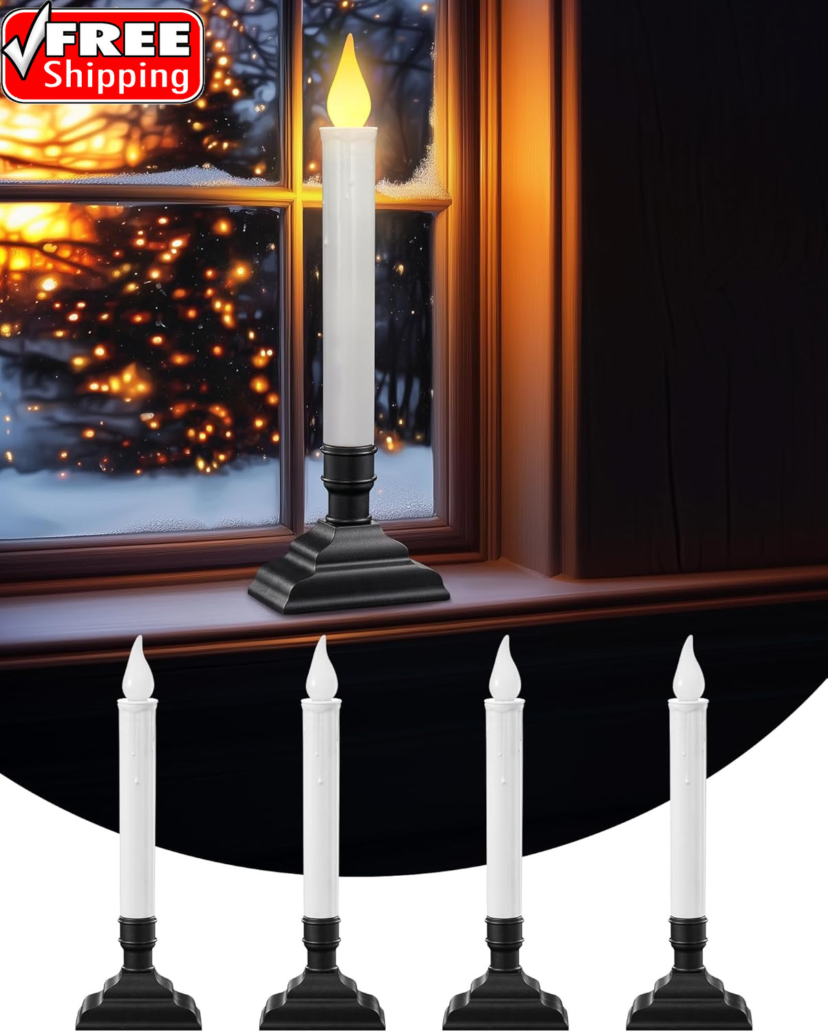 4 Pack Battery Operated Window Candles, Dusk-To-Dawn Window Lights with Removabl gallery