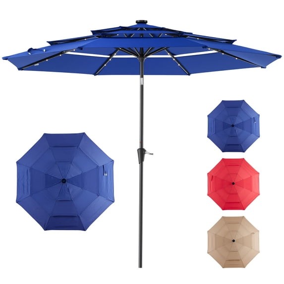 Gianna 10 FT 3-Layer Solar Patio Umbrella, 32 LED Lights Market Umbrella gallery