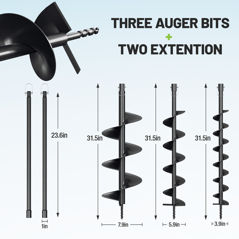 WORKPRO 62CC Gas Powered Post Hole Digger Earth Auger 2Stroke 4" 6" 8" Drill Bit gallery