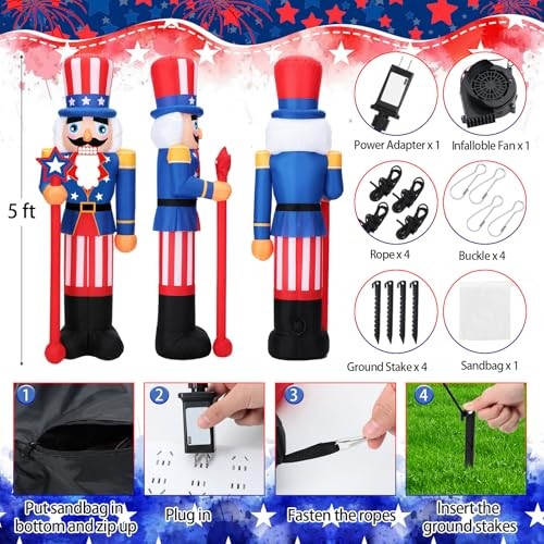 5 ft Independence Day Inflatable Nutcracker Outdoor Decoration, Giant Blow up gallery