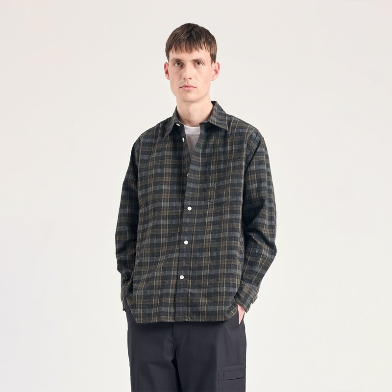 Norse Projects Ole Oversized Wool Check Shirt Charcoal Grey gallery