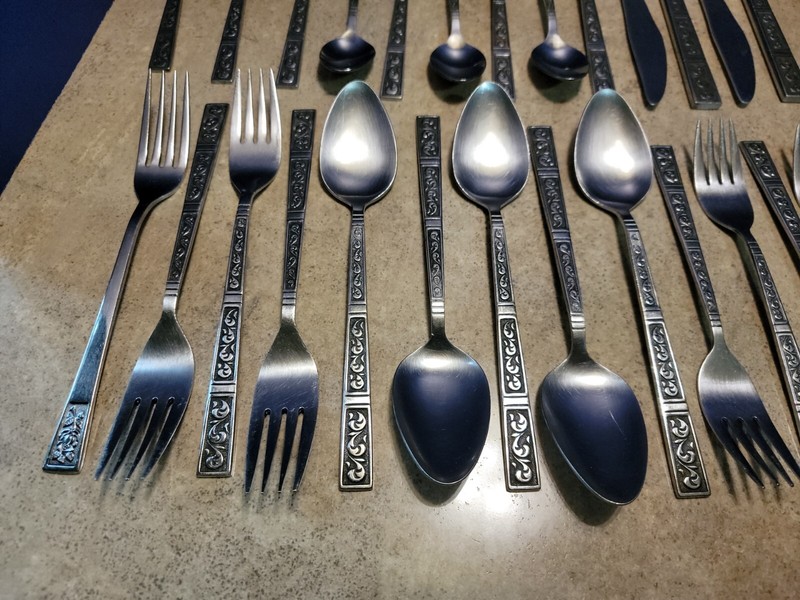 RIVIERA Stainless Steel Scroll Flatware MCM Japan Lot Of 37 Misc Pieces Used gallery