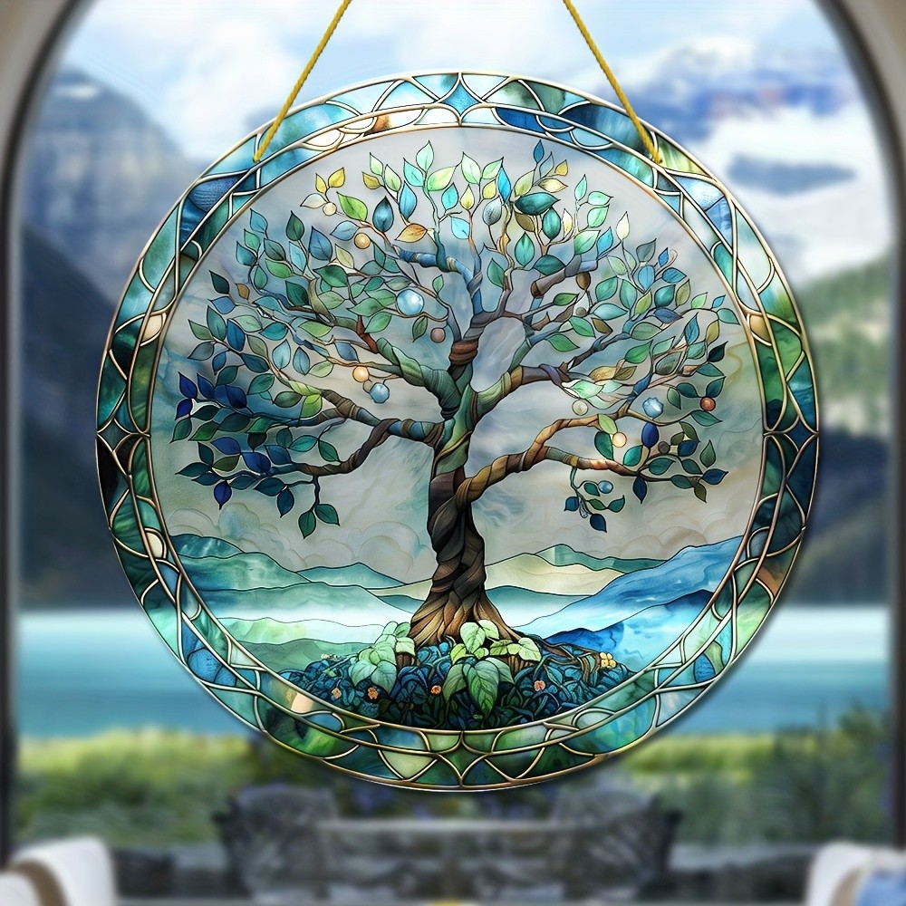 Green Leaf Tree Of Life Acrylic Suncatcher Balcony Patio Outdoor Hanging Decor gallery