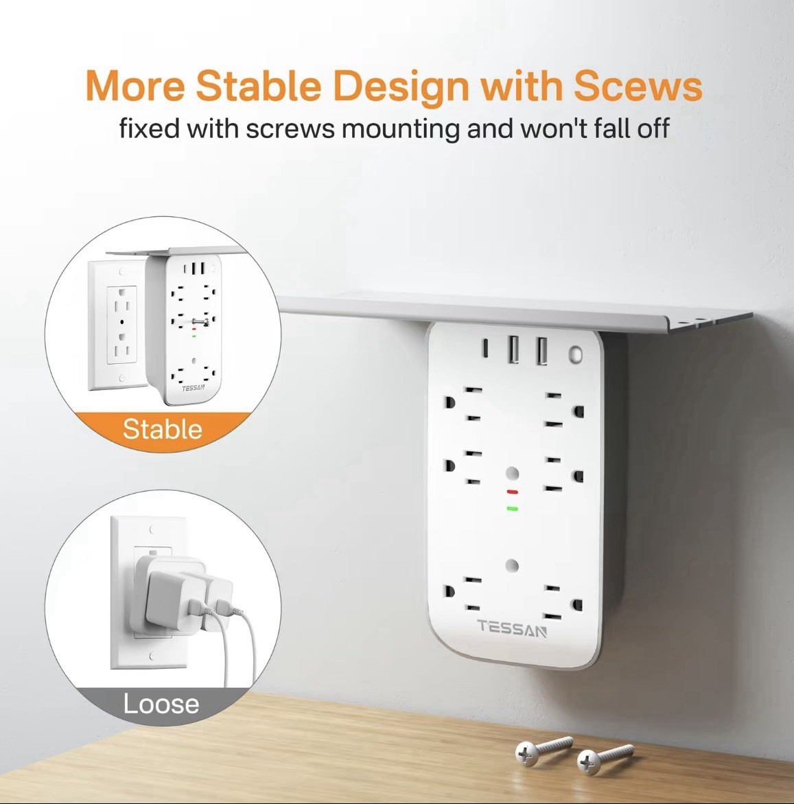 Wall Outlet Extender With Shelf And Night Light Multi-plug gallery
