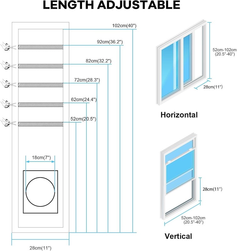 Portable Air Conditioner Window Vent Kit, Universal Sliding 28x52~102cm gallery