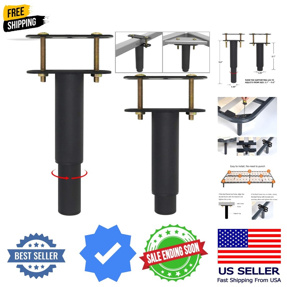 4 PCS Adjustable Height Center Support Leg for Bed Frame, Bed Center Slat Hea...