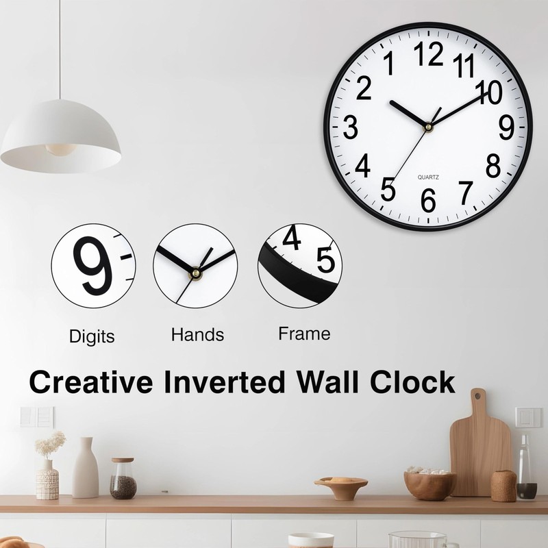 Backwards Wall Clock 12 inch Run Counterclockwise Reverse Clock Novel Decorat... gallery