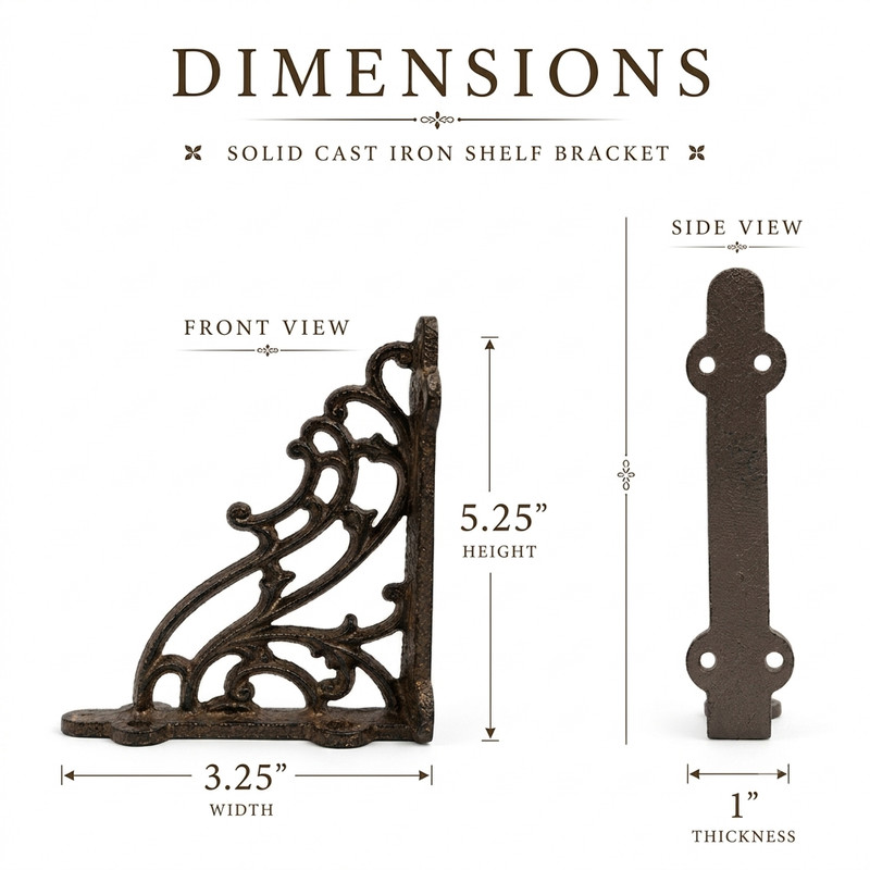 2 Small Shelf Brackets Scrolls Cast Iron Brace Antique Style 5 1/4 x 3 1/4 inch gallery