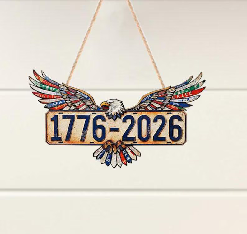 American Eagle License Plate Design Wall Sign with Rope gallery