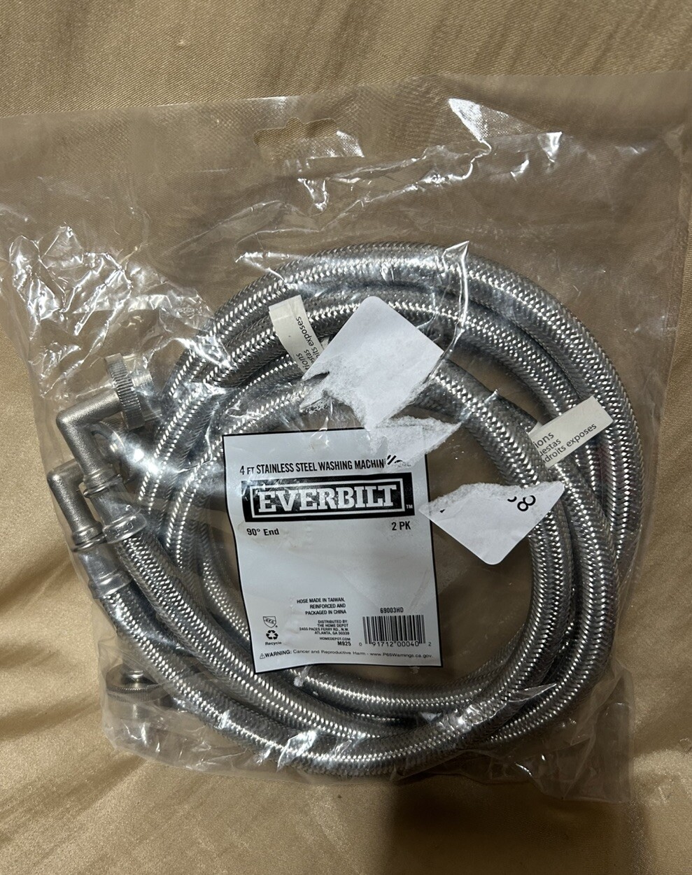 2 pack ; 48" UNIVERSAL Washing Machine Line by Everbilt 90 degree end 4 ft gallery