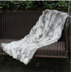 Real Rabbit FUR Throw Blanket Patchwork Skin Fur Rug Pelz Leather Pelt 1.8’x3.3′