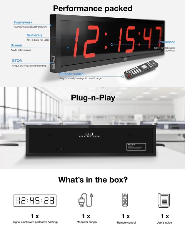 XL 60″x18” LED Count Up/Down Clock 12" Tall Numbers, Newest Model, USA Seller gallery