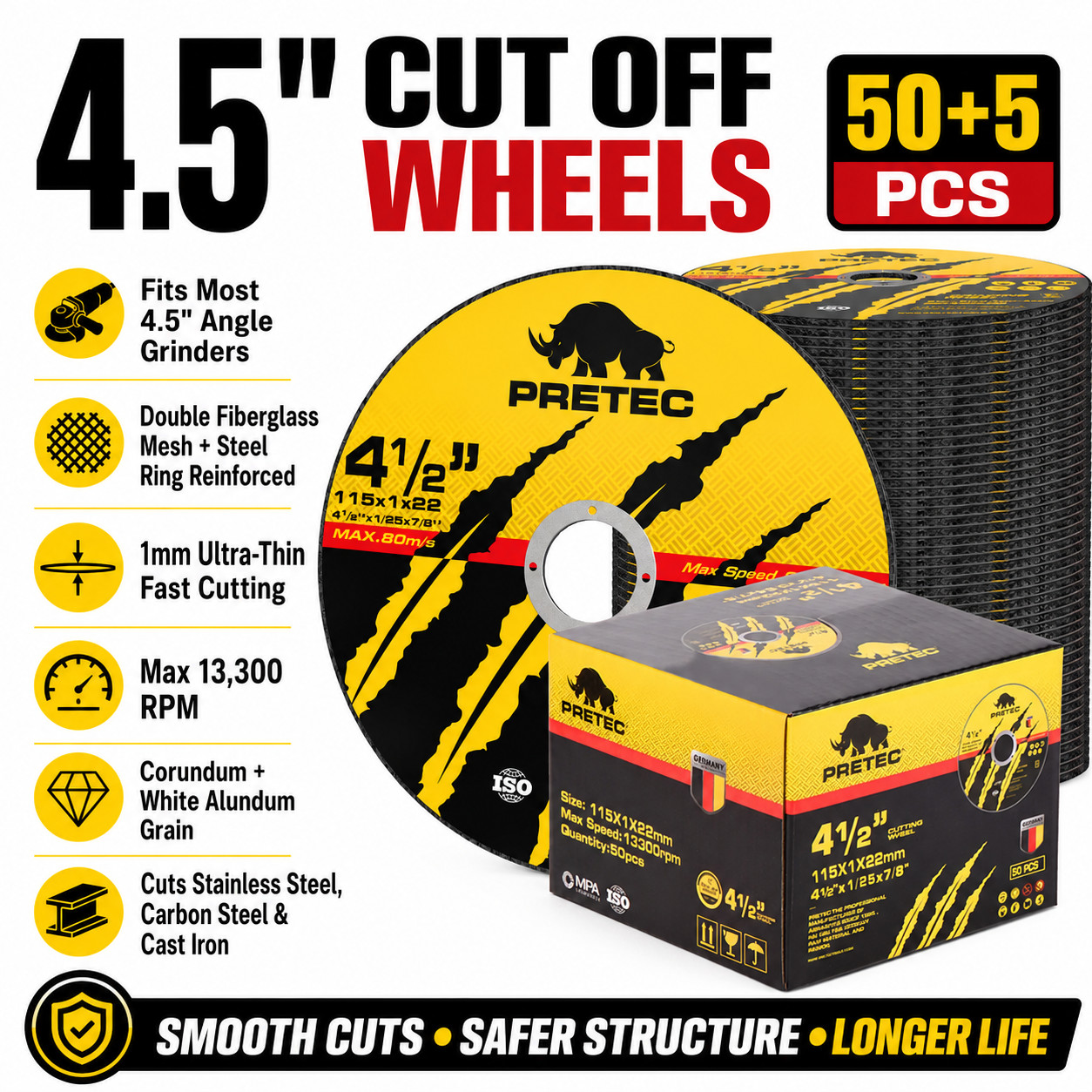 50+5Pack 4-1/2 Inch Cut-Off Wheels, Professional Cutting Discs for Angle Grinder gallery