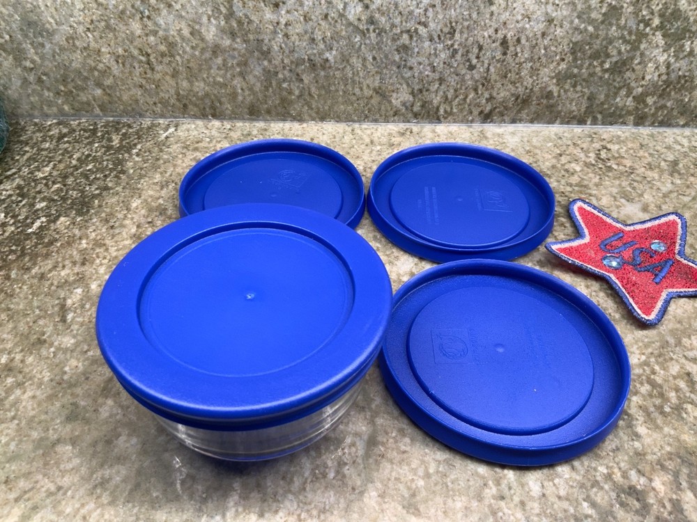 Pyrex 1 Cup Blue Plastic Replacement Lid Cover 4PK For Glass Bowl