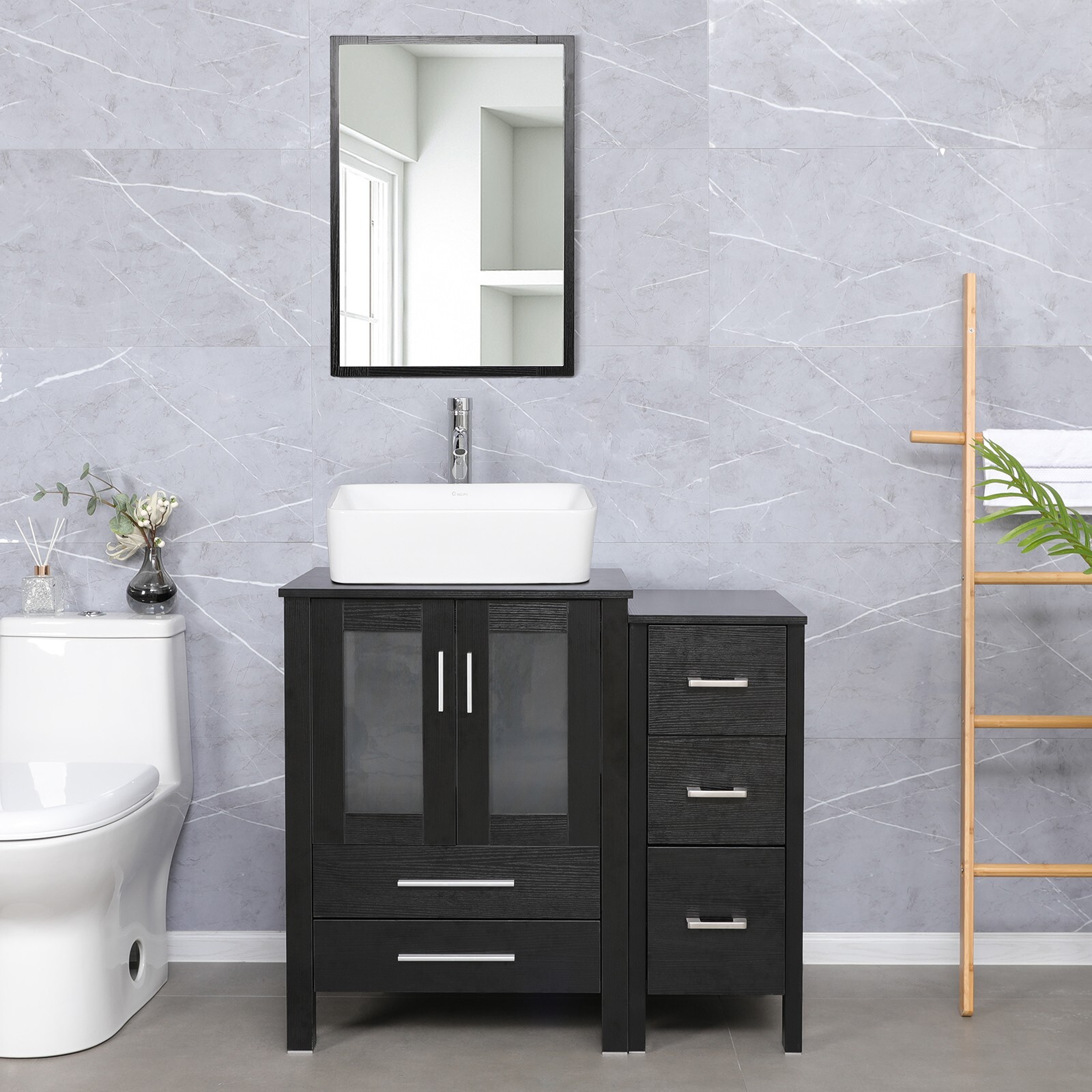 36 inch Bathroom Vanity Set Side Cabinet Ceramic Vessel Sink Combo No Mirror gallery