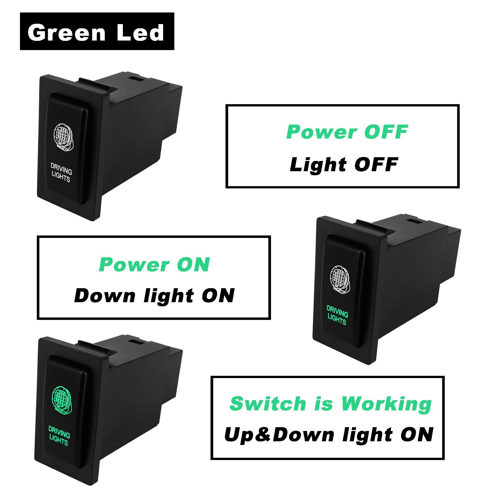 Push Button Switch Green Led 12V ON For Toyota Prado 95 LandCruiser 80 79 Series gallery