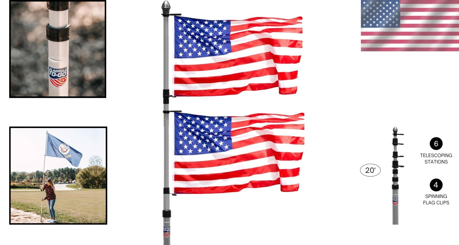 Compact 20' Telescoping Aluminum Flagpole - Travel-Friendly for All Events gallery