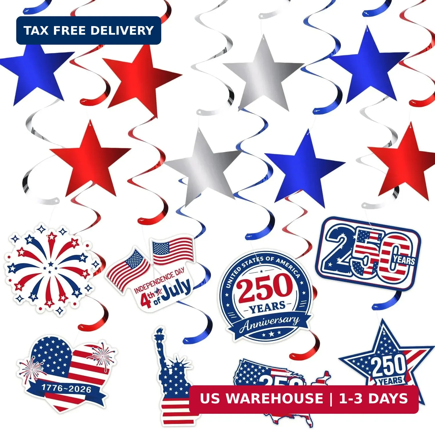 Pre-Assembled America 250 Decorations for Party Hosts, Quick Festive Setup | 24 gallery