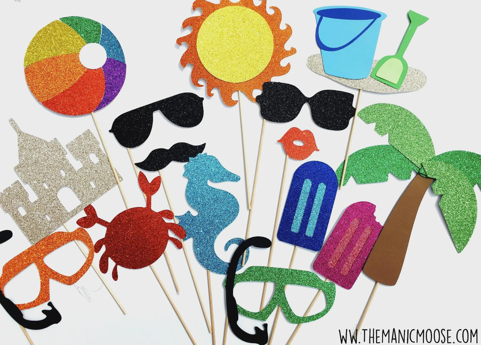 Glitter Beach Photo Booth Props: Summer Party Decorations, Set of 15 gallery