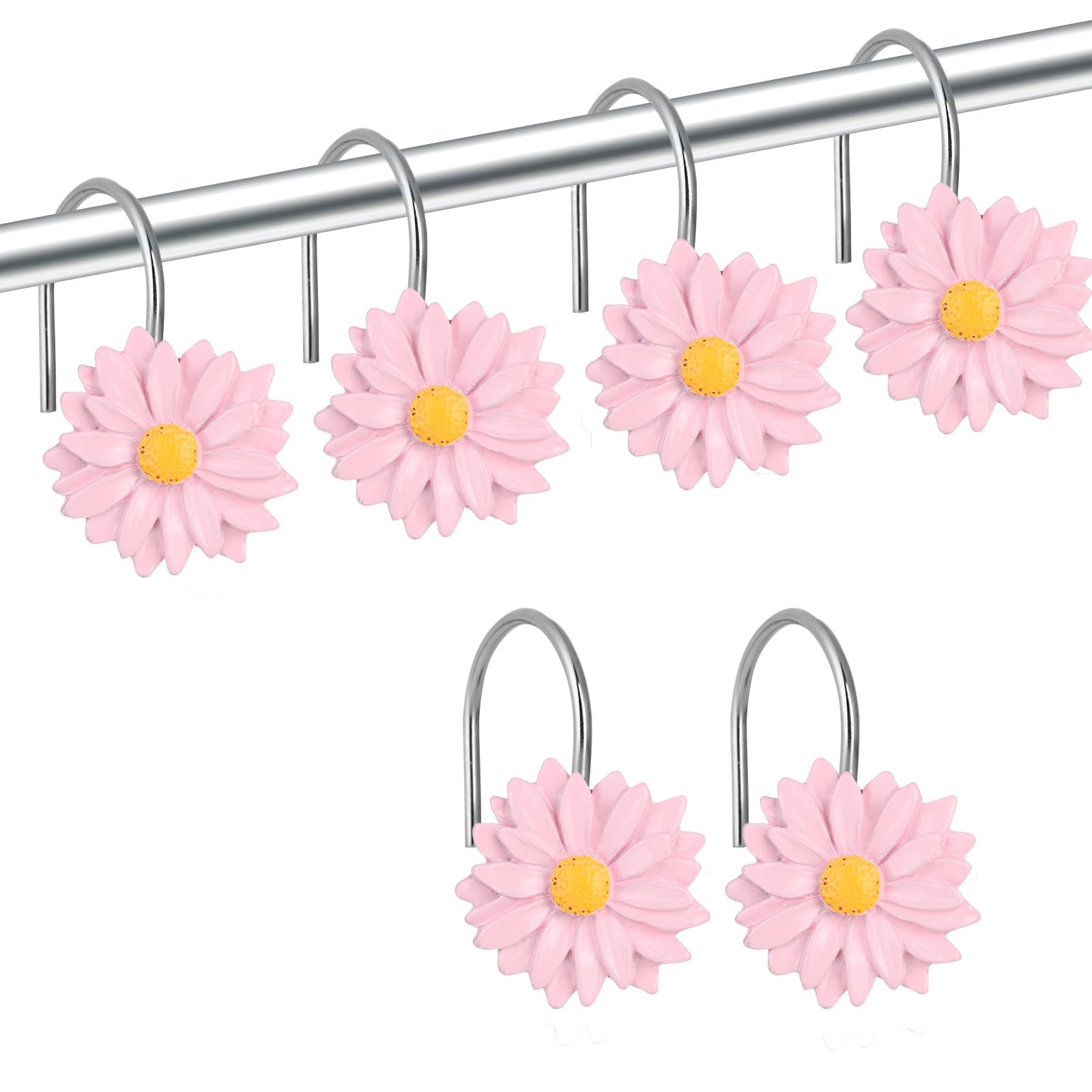Daisy Flower Shower Curtain Hooks, 12PCS Stainless Steel Anti Rust Sunflower ... gallery