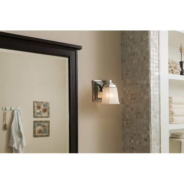 Allen + Roth Brushed Nickel Dimmable Vanity Light Frosted Glass Shade Sconce 8B gallery