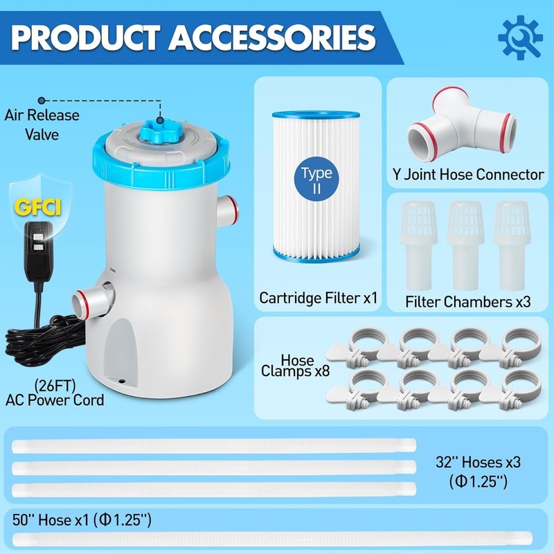 Standard Series Above Ground Pool Filter Pump 800 GPH Flow Rate, Catridge Filter gallery