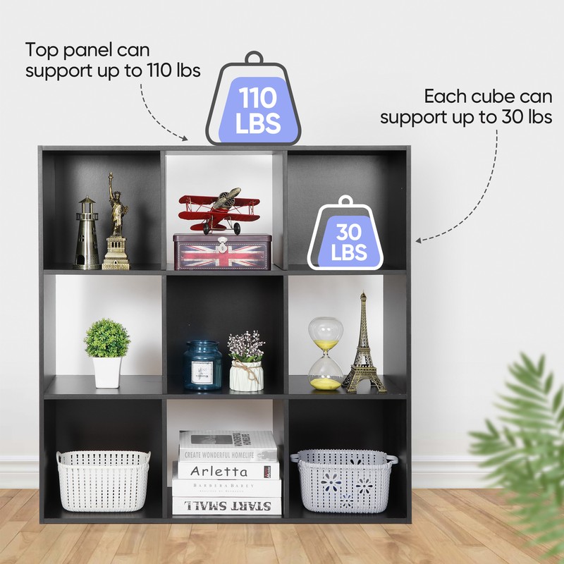 9 Cube Storage Organizer 3 Tier Stackable Wood Open Bookcase Display Shelf Black gallery