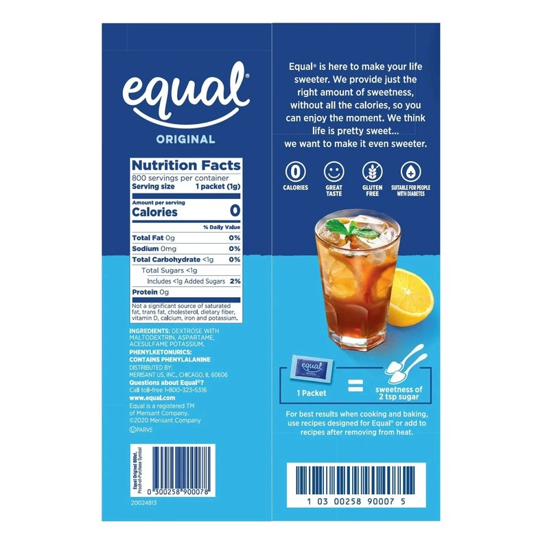 EQUAL Zero Calorie Sweetener, Sugar Substitute, 800 Packets gallery