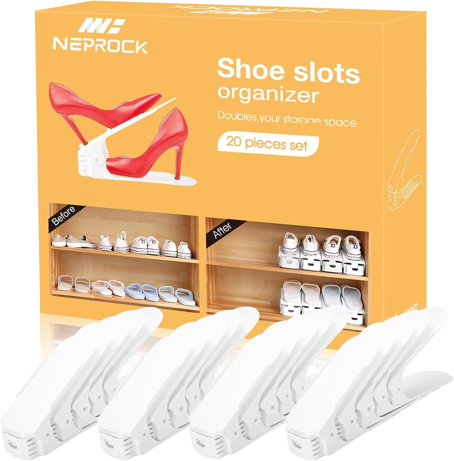 Shoe Slots Organizer, 20 Pack Adjustable Shoe Rack Stacker Storage Space Saver, gallery