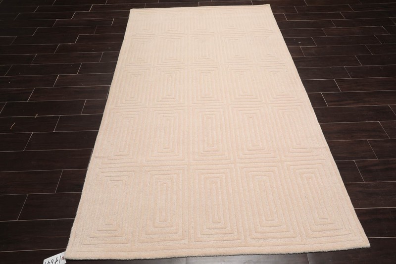 Designer Loop N Cut Pile Handmade Wool Modern Oriental Area Rug Tan 5' x 8' gallery