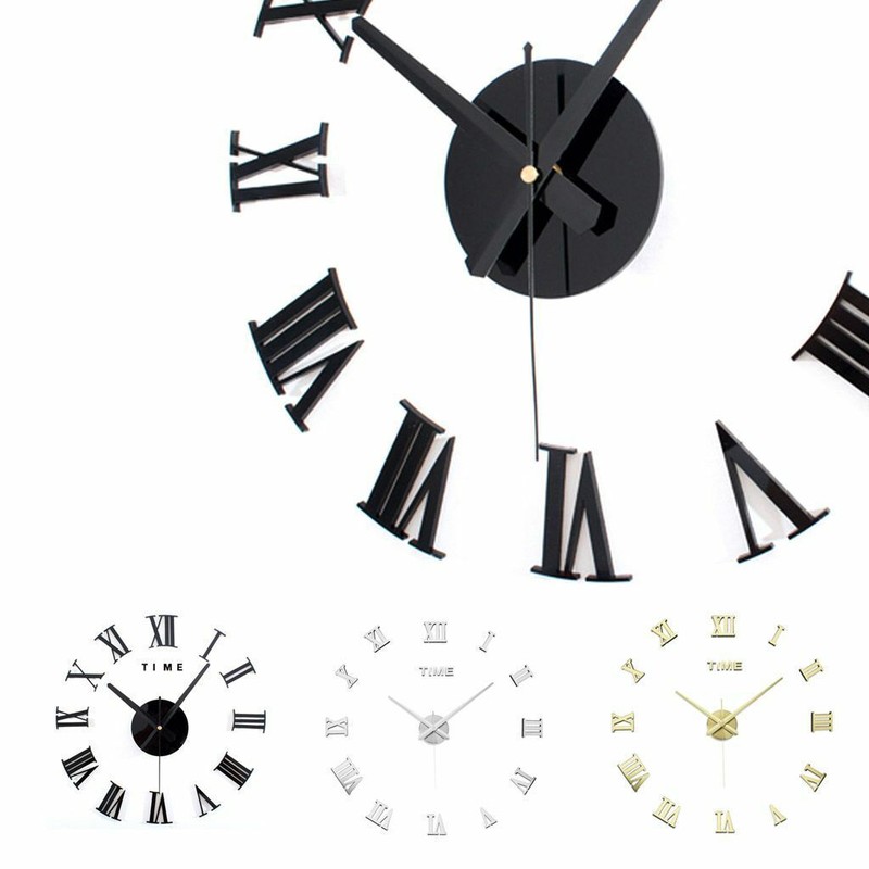 3D Large Mirror Surface Wall Clock Modern DIY Sticker Office Home Shop Art Decor gallery