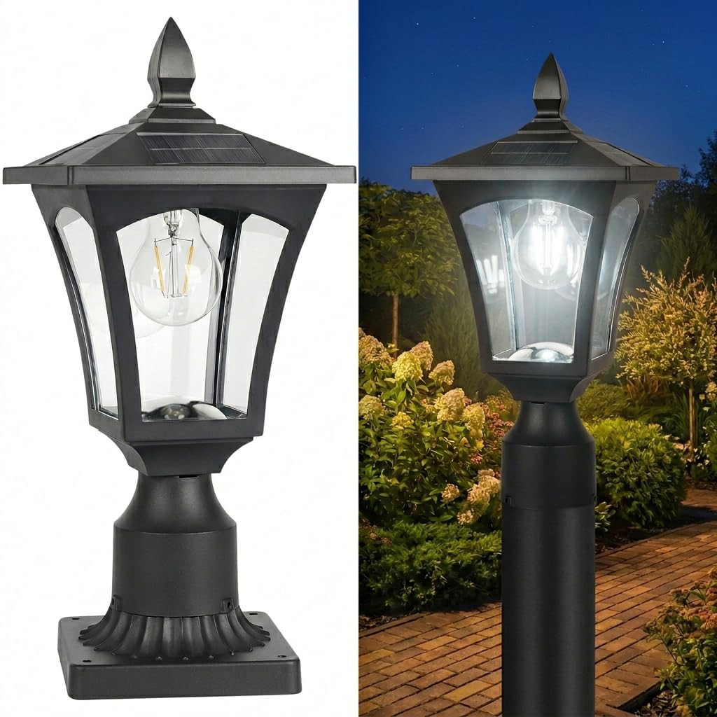 Outdoor Solar Lamp Post Light with Glass Shade & Pier Mount Base, IP45 Waterproo gallery